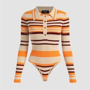 Cider Multicolor Striped Bodysuit - Orange, Cream, and Brown